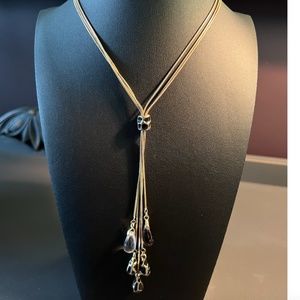 Beautiful Vintage Lariat Necklace; Gold and Black w/Glass Drops